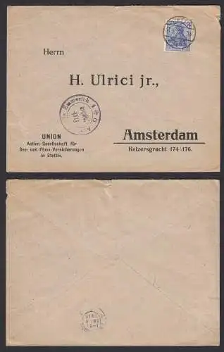 1917 Stettin Brief nach Amsterdam über Emmerich Außenstelle freigegeben   (33043