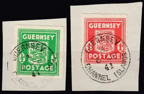 Deutsche Besetzung 2. WK Guernsey 1/2 + 1 P. Michel 1 + 2 gestempelt Briefstücke