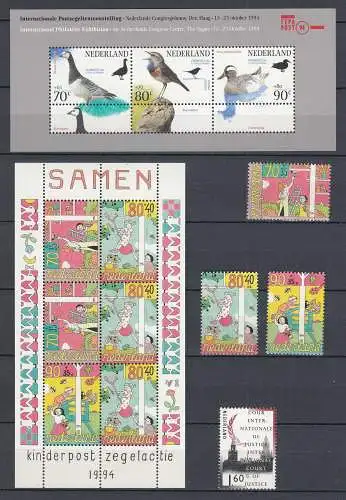 Niederlande - Netherlands 1994 ** MNH Lot mit Block 41 + 42 Vögel + Kinder 