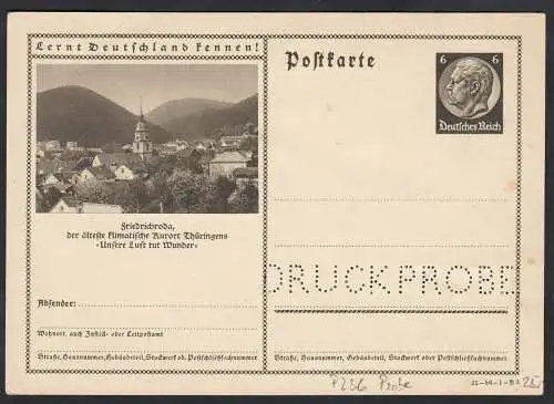 Deutsches Reich Ganzsache P236 Probe Friedrichsroda  (17615