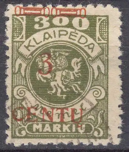 Memel 1923 Mi.168 Freim. mit Aufdruck 3 C. auf 300 M. gestempelt used  (70841