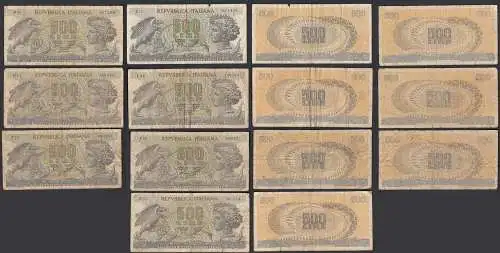 Lot 7 Stück Italien - Italy á 500 Lire Banknoten 1966 Pick 93a gebraucht  (32639