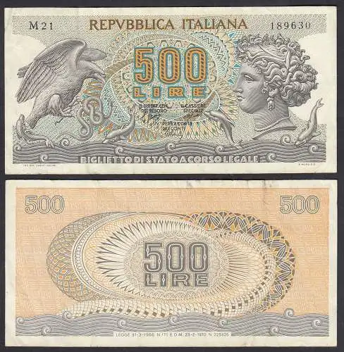 Italien - Italy 500 Lire Banknote 1966/1970 Pick 93a VF (3)    (32654