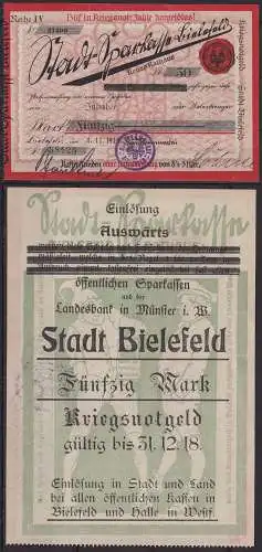 Westfalen - Bielefeld/ Münster Kriegs-Notgeld 1918 Sparkassen + Landesbank (c602