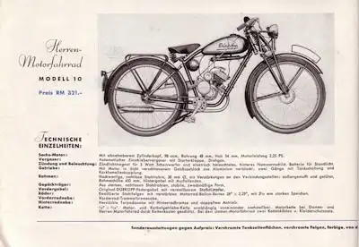 Dürkopp Motorfahrrad Modelle 10 11 12 Prospekt 1936