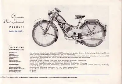 Dürkopp Motorfahrrad Modelle 10 11 12 Prospekt 1936