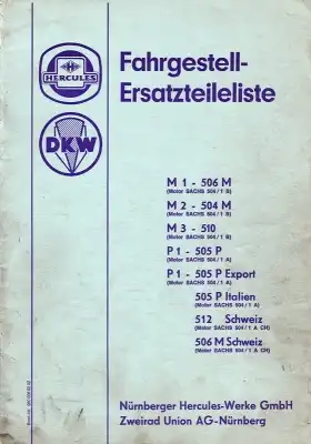 Hercules/DKW M1 M2 M3 P1 Ersatzteilliste 1970er Jahre