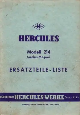Hercules Mod. 214 Sachs Moped Ersatzteilliste 1950er Jahre