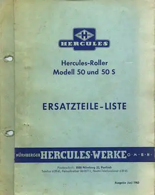 Hercules Roller 50 u. 50 S Ersatzteilliste 6.1963