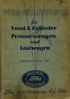Ford 4 und 8 Zylinder Ersatzteilliste 1937