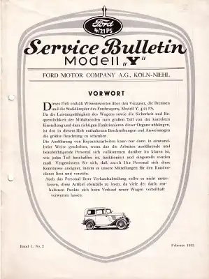 Ford Service Bulletin Mod. Y Bd.1 No.2 2/1933