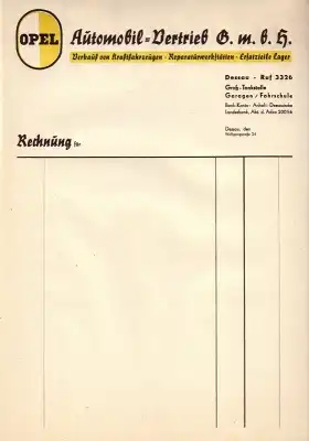 Opel Brief eines Dessauer Händlers 1930er Jahre