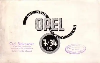 Opel 7/34 1,9Ltr. Prospekt ca. 1929