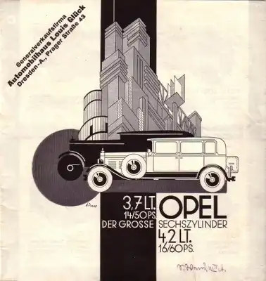 Opel 3,7Ltr. 14/50PS u. 4,2Ltr. 16/60PS Prospekt 1929