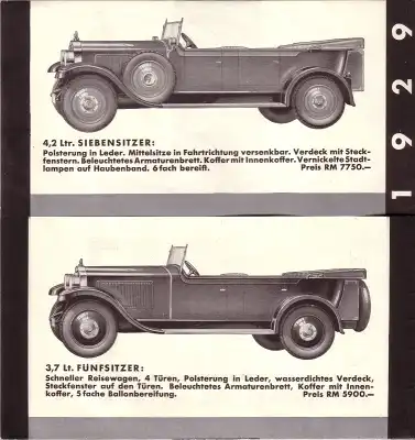 Opel 3,7Ltr. 14/50PS u. 4,2Ltr. 16/60PS Prospekt 1929