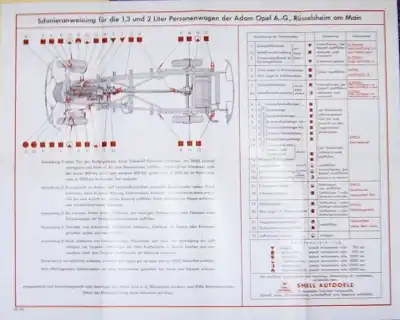 Opel 1,3 u. 2Ltr Pkw Shell Schmieranweisung 1930er Jahre