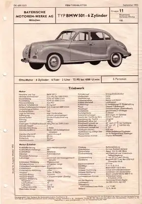 BMW 501 VDA-Typenblatt 9.1955