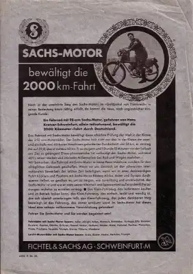 Sachs Motor bewaeltigt die 2000km Fahrt" Prospekt 9.1934"