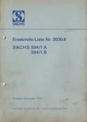 Sachs 504/1 A u. B Ersatzteilliste 12.1972