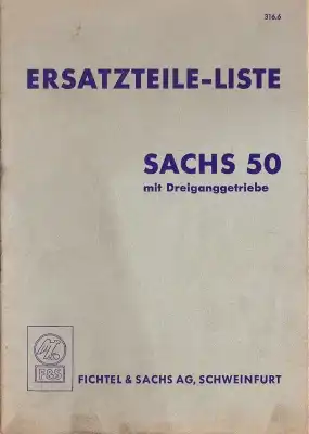 Sachs 50 mit Dreiganggetriebe Ersatzteilliste 1957