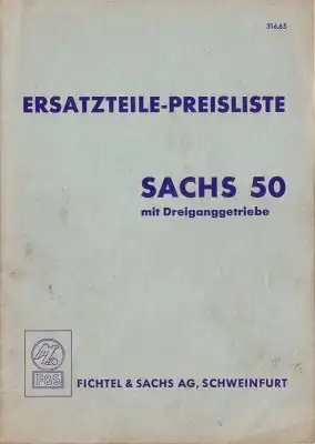 Sachs 50 mit Dreiganggetriebe Ersatzteilliste 1957