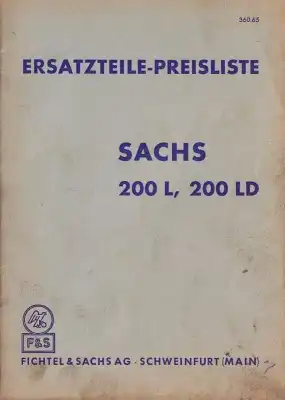 Sachs 200 L u. 200 LD Ersatzteilliste 1950er Jahre