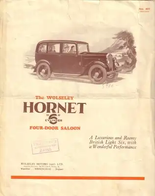 Wolseley Hornet 6 Zyl. Four door saloon Prospekt ca. 1932