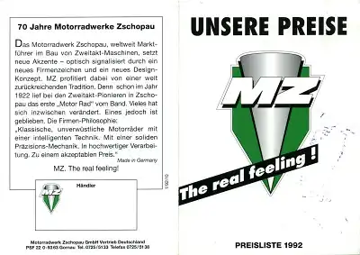 MZ Preisliste 1992