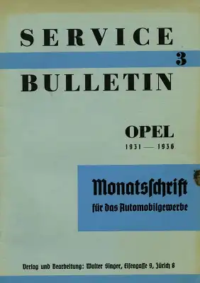 Service Bulletin Opel 1931-1936 Nr. 3 1937
