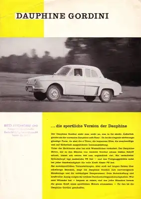 Renault Dauphine Gordini Prospekt 1960er Jahre