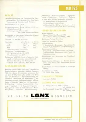 Lanz Mähdrescher MD 195 Prospekt 1950er Jahre