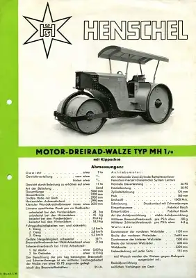 Henschel Motor-Dreirad Walze MH 1/9 Prospekt 1939