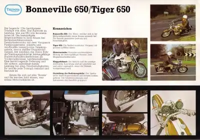 Triumph Bonneville 650 + Tiger 650 Prospekt ca. 1975