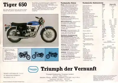 Triumph Bonneville 650 + Tiger 650 Prospekt ca. 1975