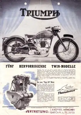 Triumph Twin Modelle Prospekt 1950er Jahre