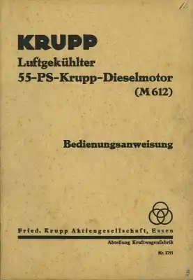 Krupp 55 PS Dieselmotor Bedienungsanleitung 1930er Jahre
