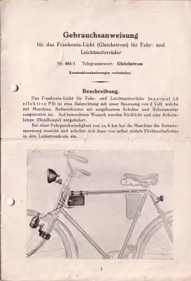 Frankonia Licht Beschreibung 1920er Jahre