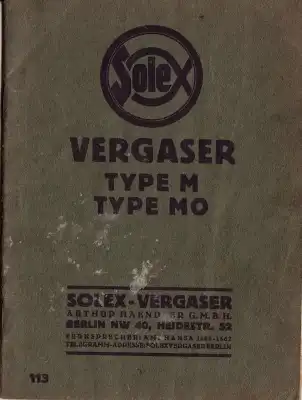 Solex Vergaser Type M und MO 1920/30er Jahre