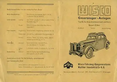 Wisco Gaserzeuger-Anlagen Prospekt 1948