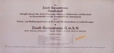 Zeuch Generator Prospekt ca. 1940