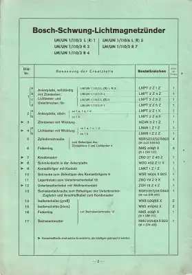 Bosch Schwung-Lichtmagnetzünder LM/UN 1/110 Ersatzteilliste 10.1952