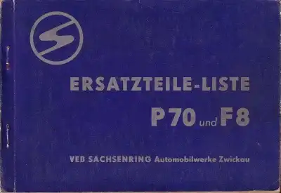 Trabant P 70 u. F 8 Ersatzteilliste 1962