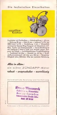 Zündapp Combinnot KM 48 Prospekt ca. 1951