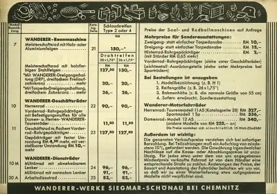 Wanderer Preisliste 2.1938