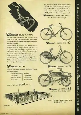 Diamant Silber-Chrom Fahrrad Prospekt 1935