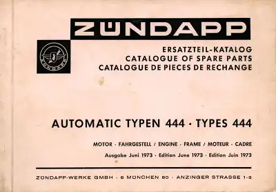 Zündapp Mofa Automatic Typen 444 Ersatzteilliste 6.1973