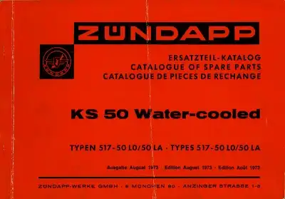 Zündapp KS 50 watercooled Ersatzteilliste 8.1973