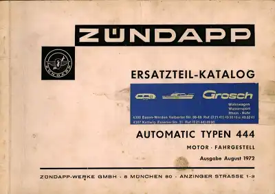 Zündapp Mofa Automatic Typen 444 Ersatzteilliste 8.1972