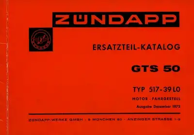 Zündapp GTS 50 Ersatzteilliste 12.1972