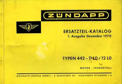 Zündapp Mofa Automatic Typen 442 Ersatzteilliste 12.1970